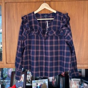 MADEWELL NWT Plaid Ruffle Button Down Shirt